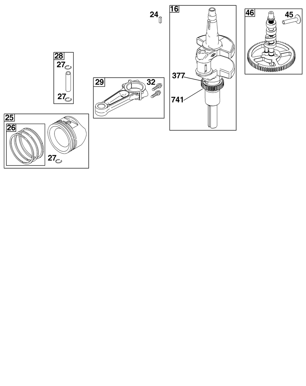Crankshaft Group Diagram and Parts List for 40U877-0036-G1  Briggs and Stratton Engine